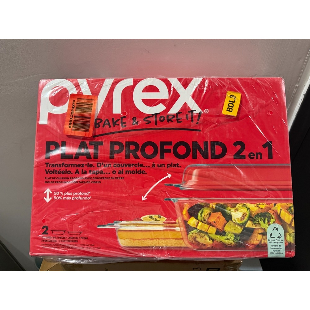 Pyrex Deep 9x13 2 in 1 Glass Baking Dish with Glass Lid Clear 1147782 NEW